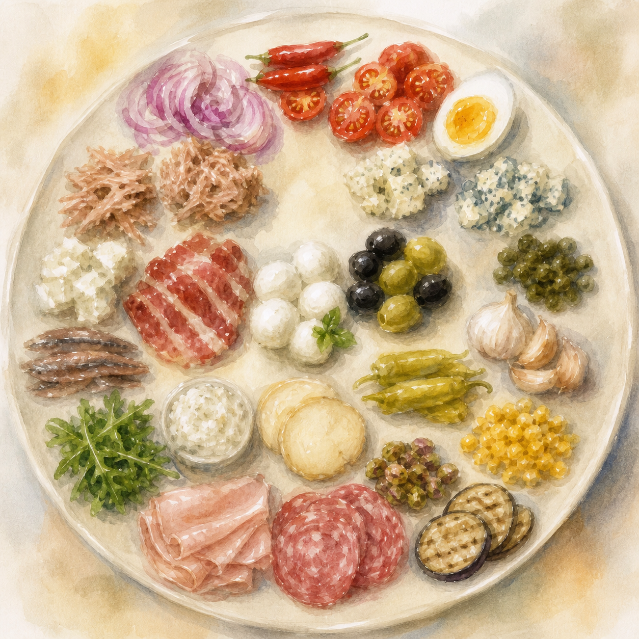 Antipasti-Auswahl mit Zutaten der Kalabria Küche