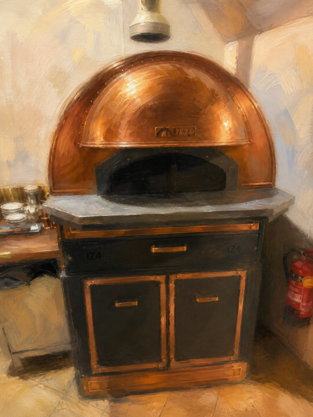 Kupferner Pizzaofen im Restaurant Kalabria